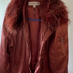 Cute spring jacket faux fur collar